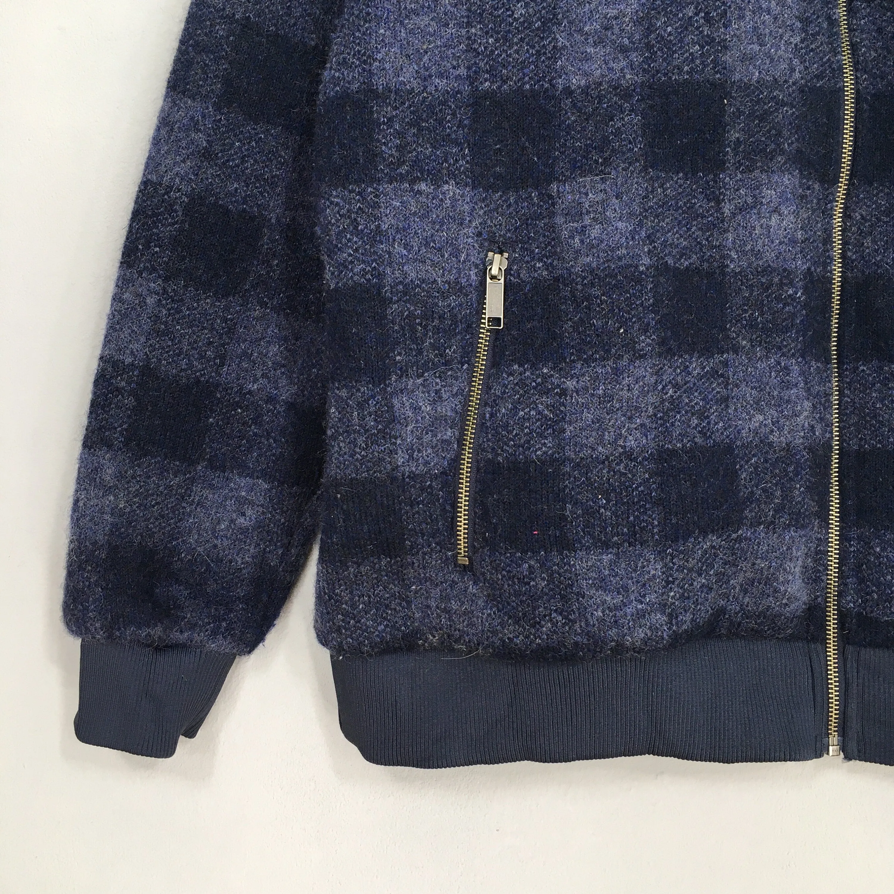 Patagonia Fleece Wool Checkered Zipper Sweater XLarge