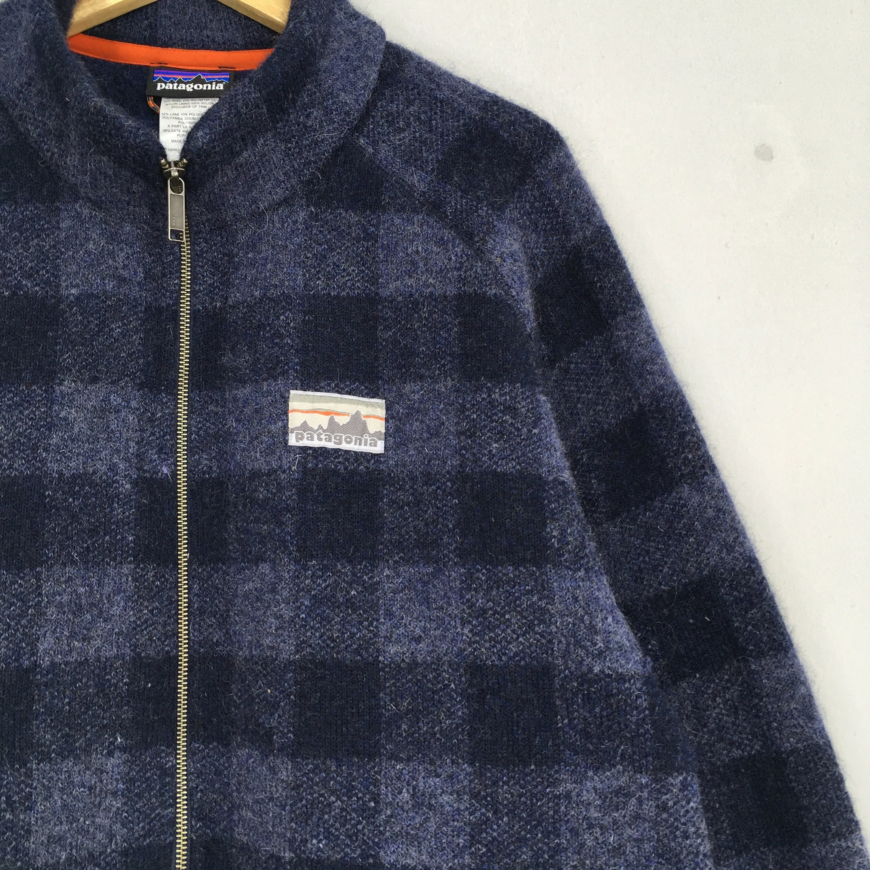 Patagonia Fleece Wool Checkered Zipper Sweater XLarge