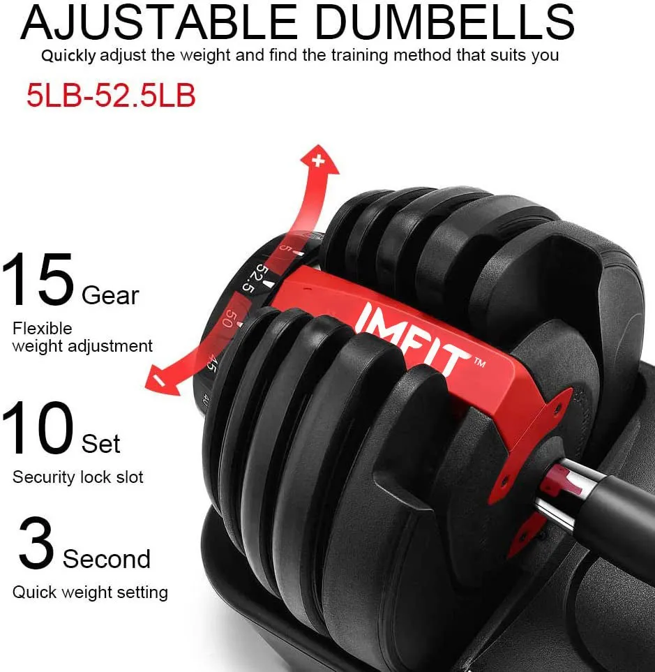 Pickup in store-IMFit 5lb-52.5lb Adjustable Dumbbell with Free Hand Grip- Weight adjusts from 5 to 52.5 lbs. 15 Adjustable Weight Settings, Space Efficient Compact Design, Easily Switch Exercises.