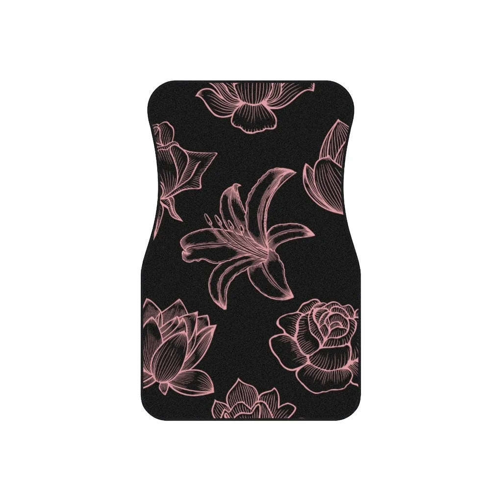 Pink Floral Floor Mats, Hippie Car Decor, 70s Car Floor Mat, Boho Car Mat Accessories, Cottagecore Bohemian Roses Vehicles Mats Set of 4