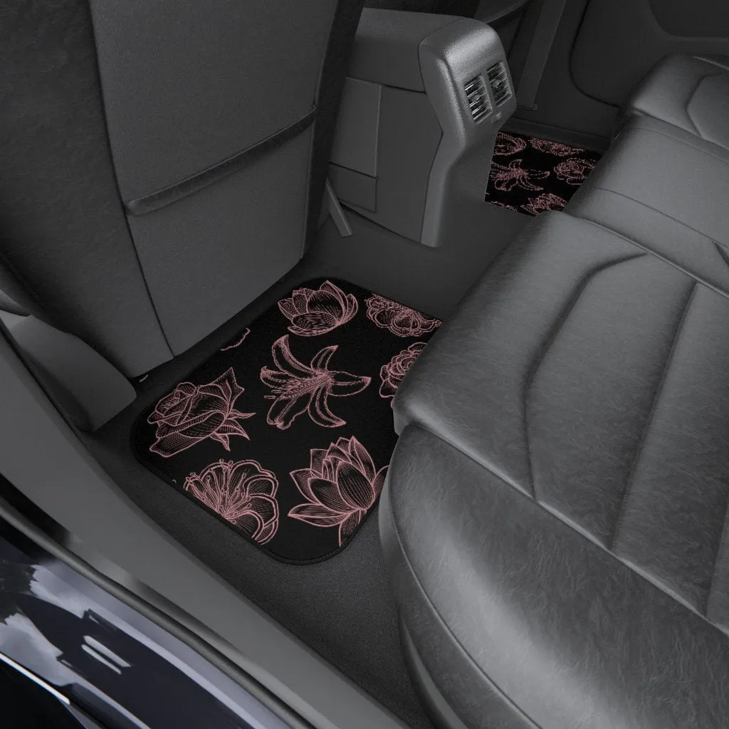 Pink Floral Floor Mats, Hippie Car Decor, 70s Car Floor Mat, Boho Car Mat Accessories, Cottagecore Bohemian Roses Vehicles Mats Set of 4