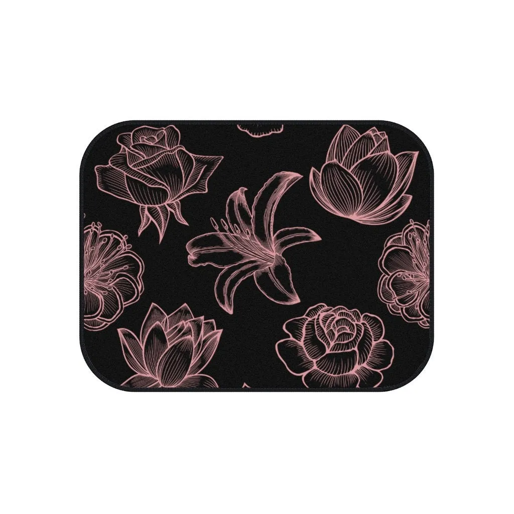Pink Floral Floor Mats, Hippie Car Decor, 70s Car Floor Mat, Boho Car Mat Accessories, Cottagecore Bohemian Roses Vehicles Mats Set of 4