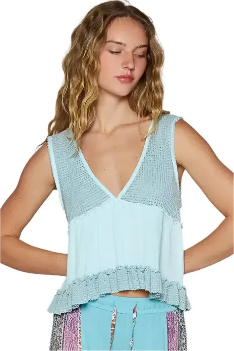 Sleeveless Thermal Babydoll Top - Baby Blue