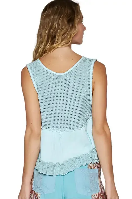 Sleeveless Thermal Babydoll Top - Baby Blue