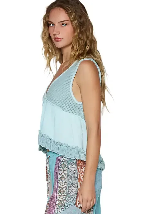Sleeveless Thermal Babydoll Top - Baby Blue