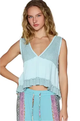 Sleeveless Thermal Babydoll Top - Baby Blue