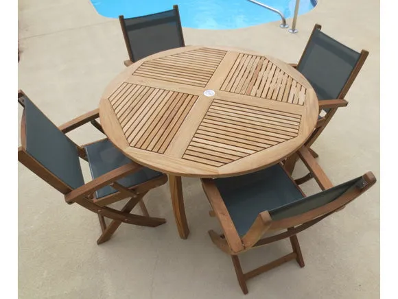 TEAK DINING SET WITH STELLA SLING DINING CHAIRS