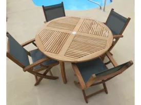 TEAK DINING SET WITH STELLA SLING DINING CHAIRS