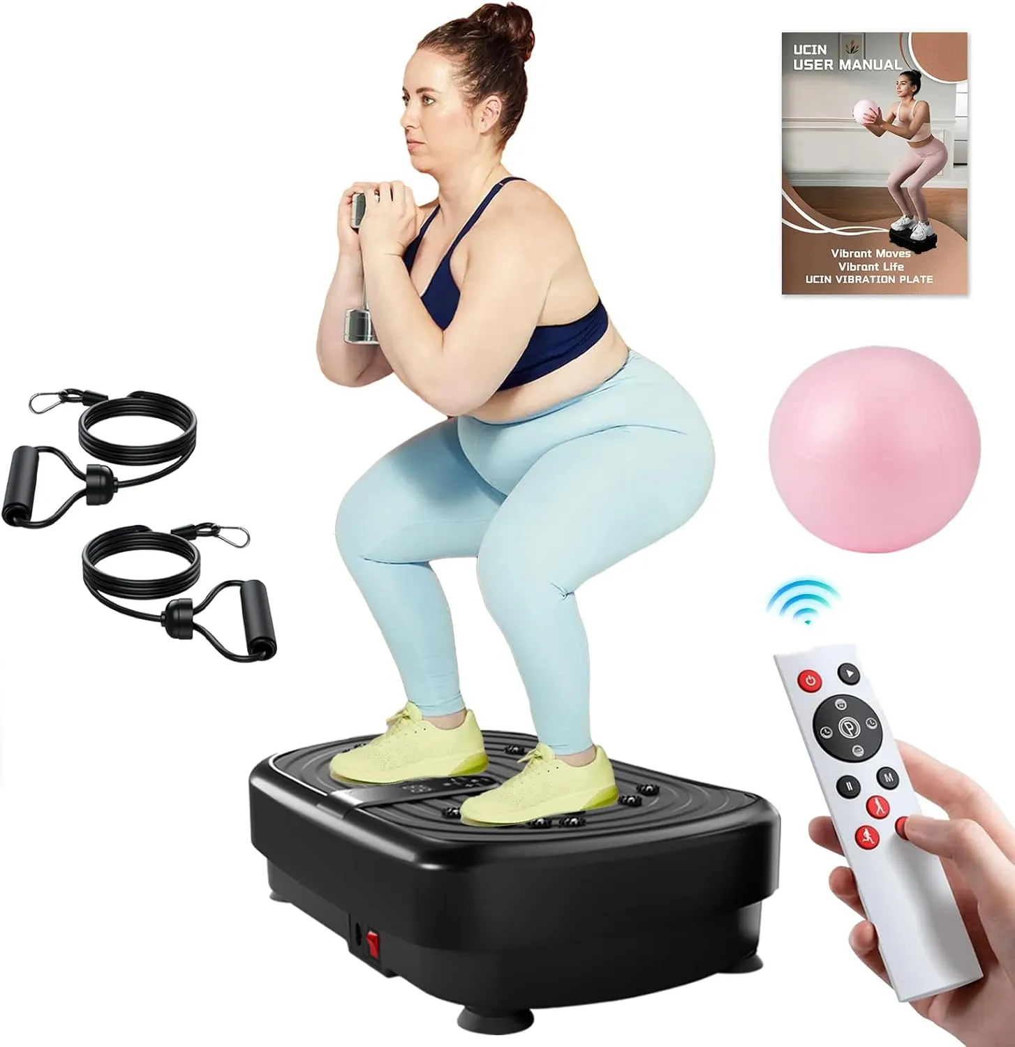 UCIN Vibration Plate Exercise Machine, Vibration Plate for Lymphatic Drainage, 330 Lbs Capacity Vibrating Plate for Weight Loss Home Fitness with Resistance Bands/Pilates Ball