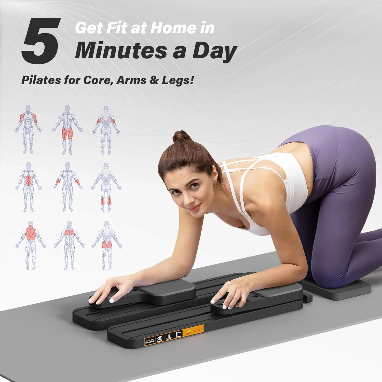 Upgraded Pilates Reformer Machine - 6-in-1 Fitness Board & Pilates Equipment Set with Ab Workout Equipment, Multifunctional Push-Up Board, Resistance Bands, Balance Board & Timer for Full Body Workout