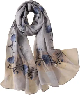 Women Exquisite Silk&Wool Mixed Embroidered Scarf Headwrap Shawl