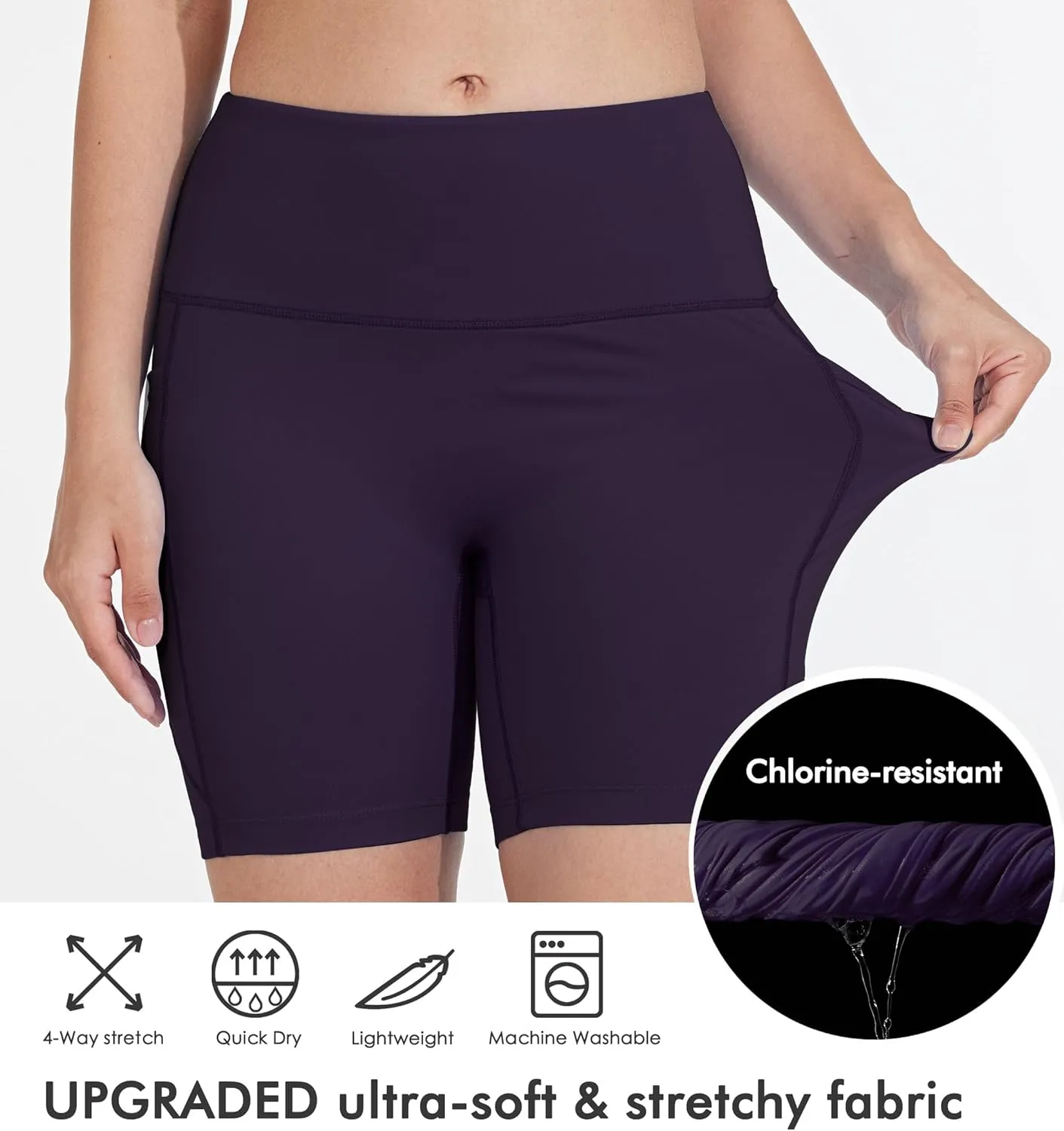 Women's 3"/6" Swim Shorts with Liner Pockets High Waisted Bathing Shorts Bottoms Tummy Control UPF 50 