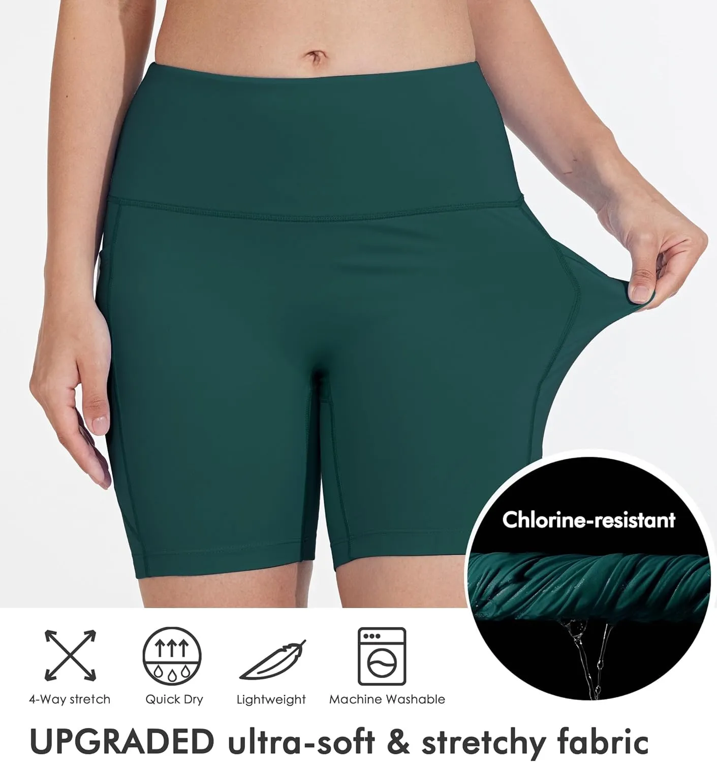 Women's 3"/6" Swim Shorts with Liner Pockets High Waisted Bathing Shorts Bottoms Tummy Control UPF 50 