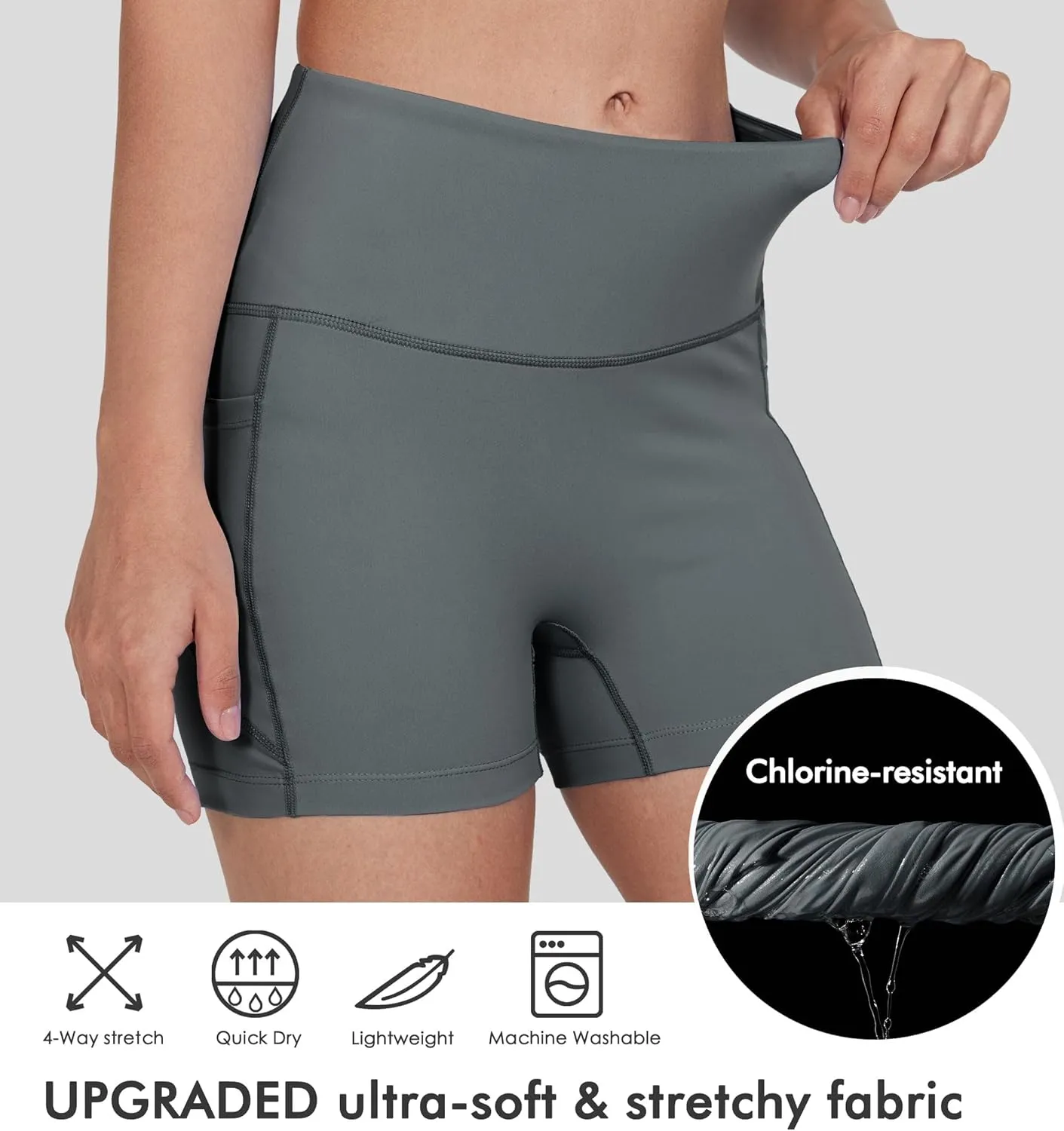 Women's 3"/6" Swim Shorts with Liner Pockets High Waisted Bathing Shorts Bottoms Tummy Control UPF 50 