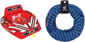 WOW Sports World of Watersports Coupe Cockpit 1 or 2 Person Inflatable Towable Cockpit Tube for Boating, 15-1030 and Airhead Tow Rope for 1-3 Rider Towable Tubes, 1 Section, 60-Feet