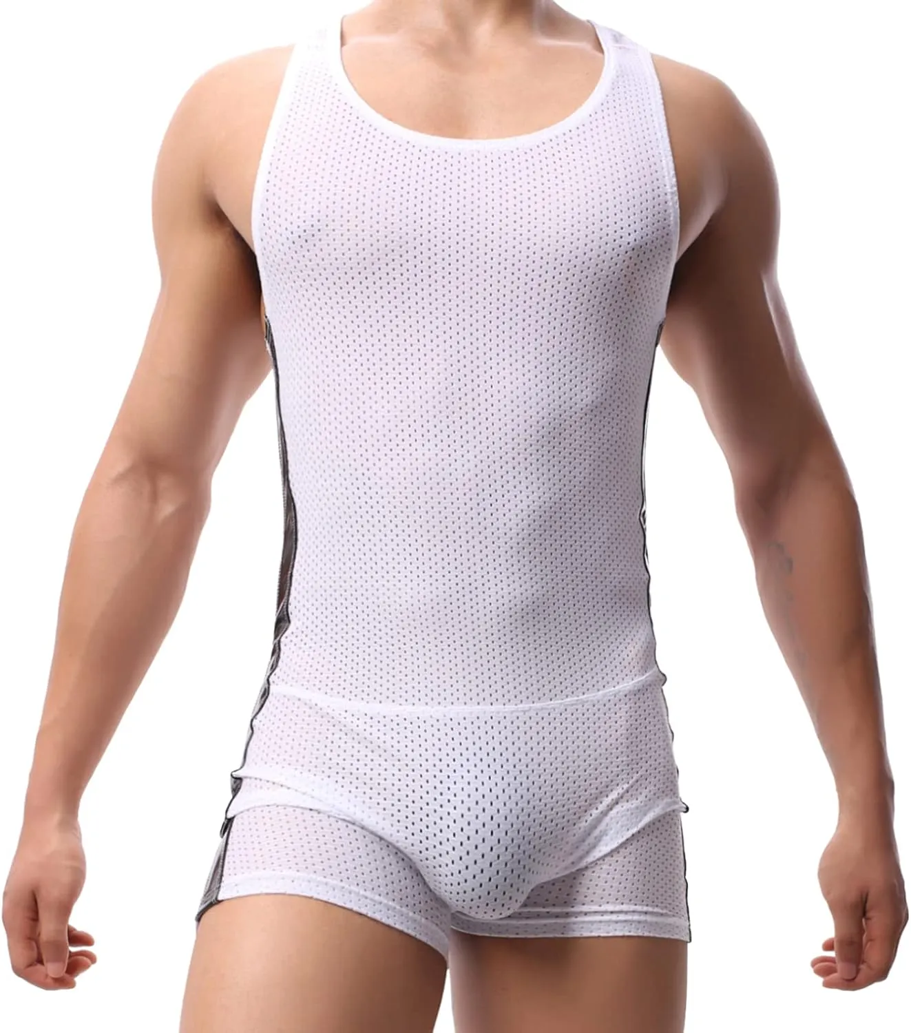 YUFEIDA Men's Athletic Supporters Bodysuit Slim Fit Wrestling Leotard Active Base Layers Jumpsuit Mesh Breathable
